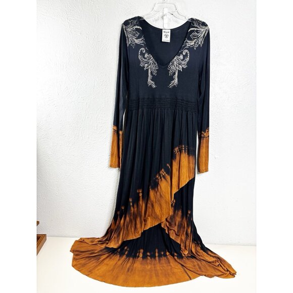 Vocal Large Goth Hi-low Dress Embellished Wings Soft Rayon/Span USA Black Unworn - Picture 9 of 9